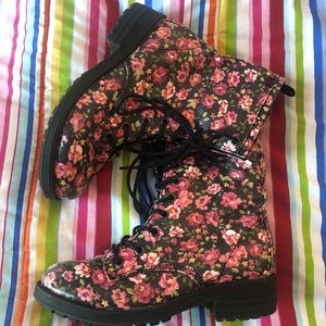 Black and Floral Combat Boots
